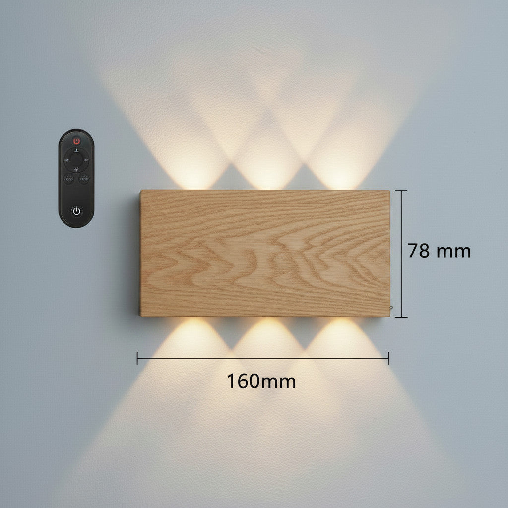 Lysverden rectangular wooden wall lamp with up/down lighting, remote control, 5200 mAh battery, RGB version