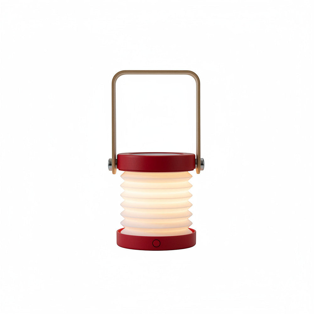 Lysverden red collapsible lantern with wood handle and accordion paper shade, touch control, dimmable, rechargeable.
