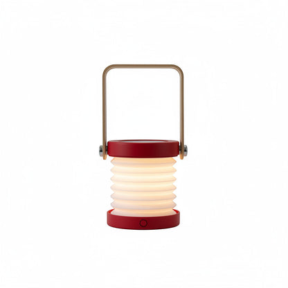 Lysverden red collapsible lantern with wood handle and accordion paper shade, touch control, dimmable, rechargeable.