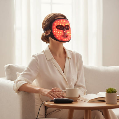 Lysverden red LED silicone facial mask for acne and anti-aging therapy, 84 LEDs, rechargeable.