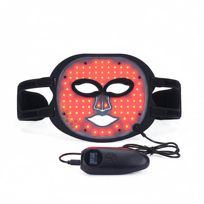 Lysverden red LED silicone facial mask for acne, redness, and anti-aging. Features 84 LEDs and a 30-minute timer.