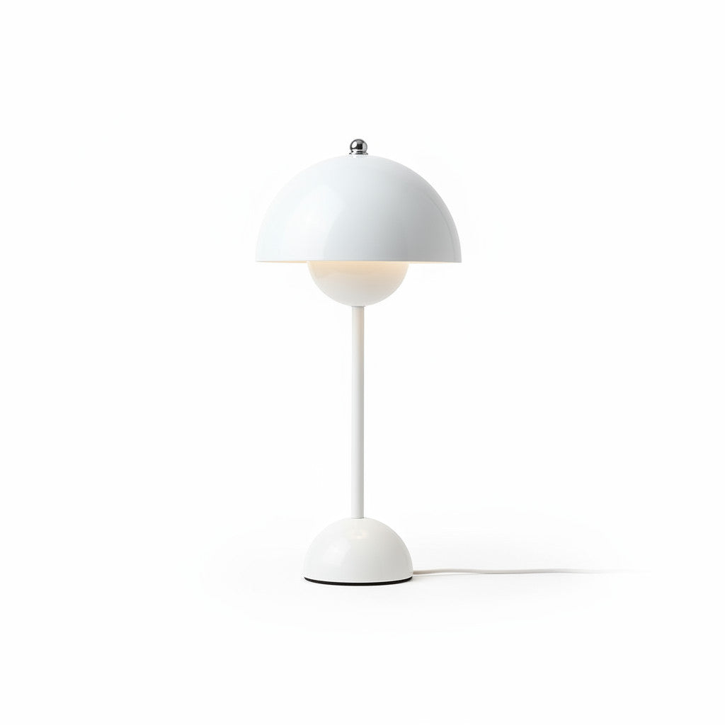 Lysverden red metal Flowerpot table lamp with E27 socket and double-mushroom design.