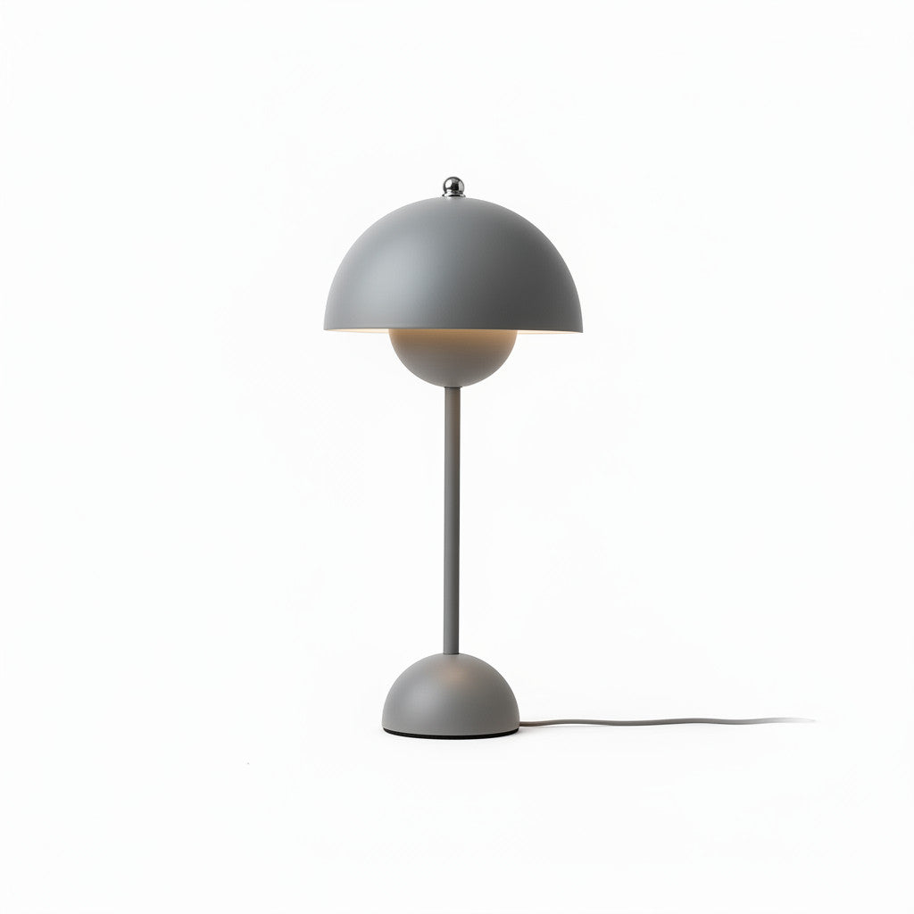 Lysverden red metal Flowerpot table lamp with double dome design and E27 socket. Iconic mid-century modern style.