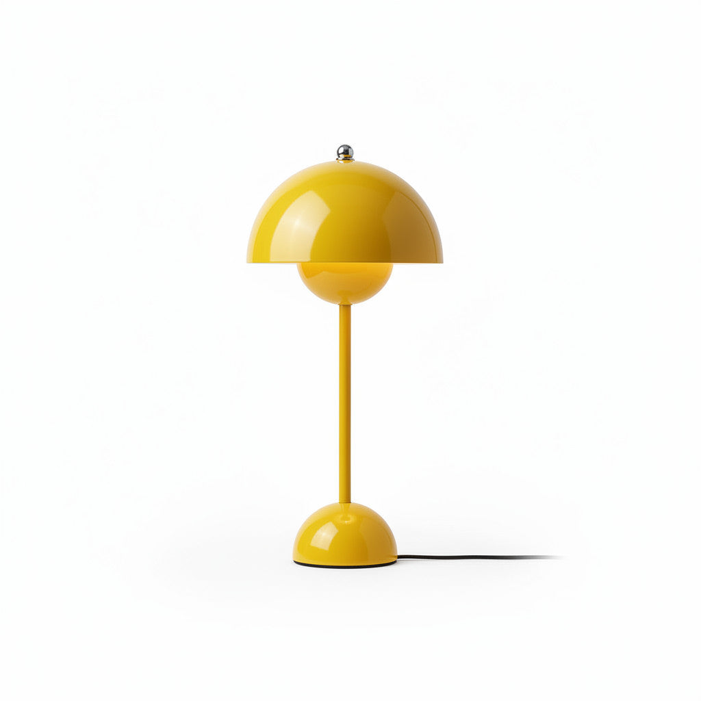 Lysverden red metal Flowerpot table lamp with double dome design and E27 socket. Iconic mid-century modern style.