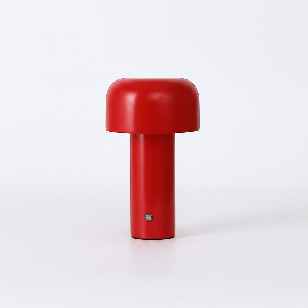 Lysverden red metal mushroom-shaped table lamp with touch control and 3 brightness levels.