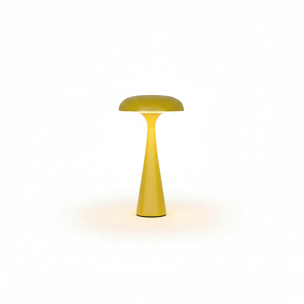 Lysverden red ABS mushroom-shaped table lamp with touch control and 3 color temperatures.