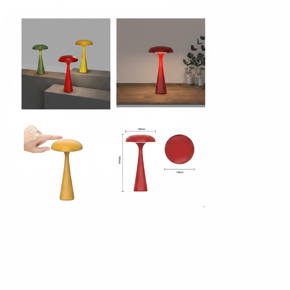 Lysverden mushroom-shaped table lamp in red ABS, touch-controlled, dimmable, 3 color temperatures, rechargeable.