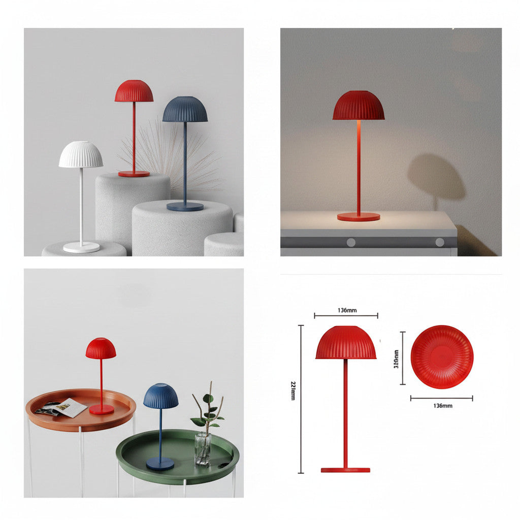 Lysverden red ABS table lamp with pleated shade, touch control, 3 color temperatures, dimmable, USB rechargeable.