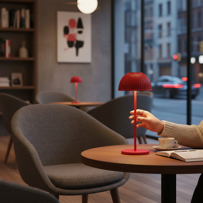 Lysverden red ribbed dome table lamp with touch control and dimmable light