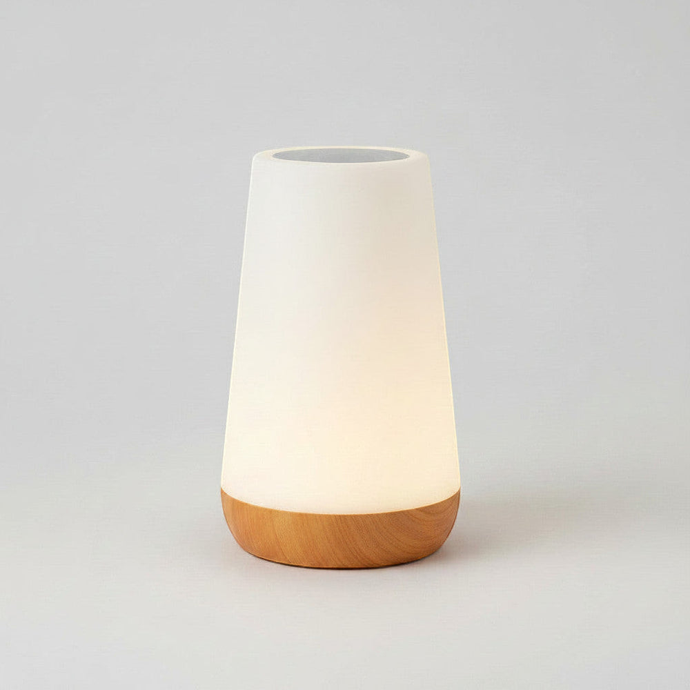 Lysverden RGB night light with wood base, touch control, 12 colors, and auto-shutdown timer.