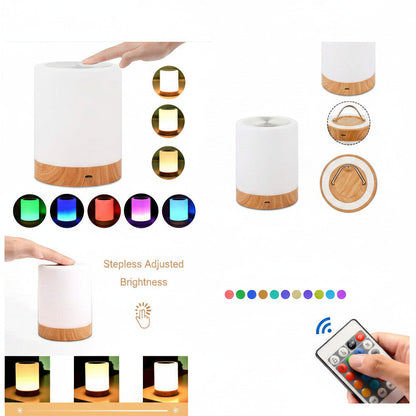 Lysverden RGB night light with wood base, touch control for 7 colors, remote for 12 colors, and hidden hook.