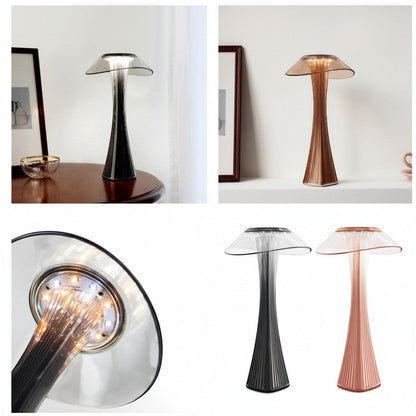 Lysverden sculptural table lamp with ribbed PMMA stem and wide dome shade, touch control, 3 color temps, dimmable.
