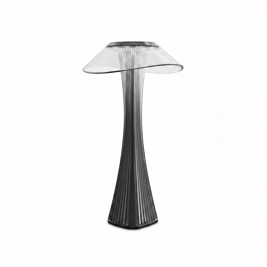 Lysverden ribbed PMMA table lamp with wide dome shade, touch control, 3 color temperatures, dimmable, 1200 mAh battery.