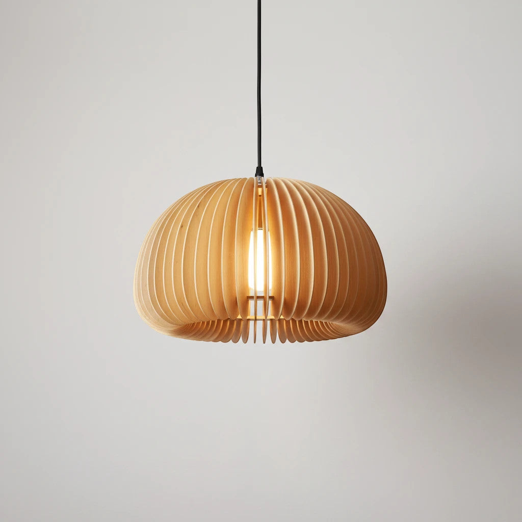Lysverden ribbed light wood pendant lamp with a modern Scandinavian design and warm natural finish.