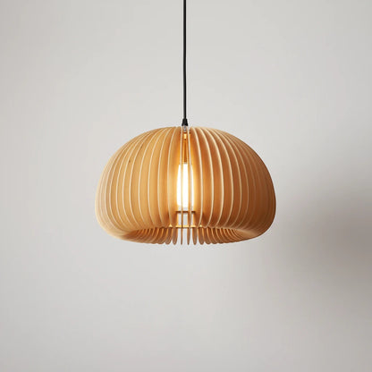 Lysverden ribbed light wood pendant lamp with a modern Scandinavian design and warm natural finish.