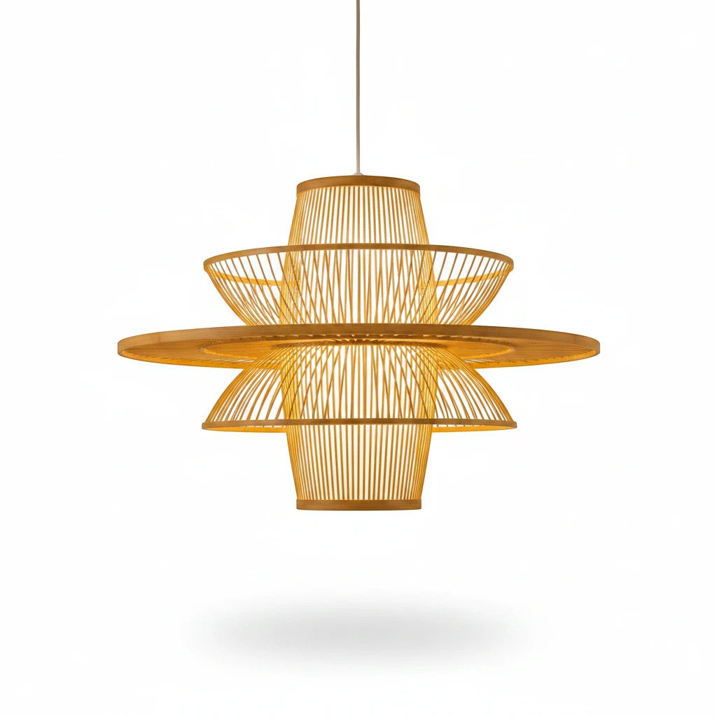 Lysverden Rottingpendel sombrero-style pendant lamp in natural hand-woven rattan with a Japandi design.