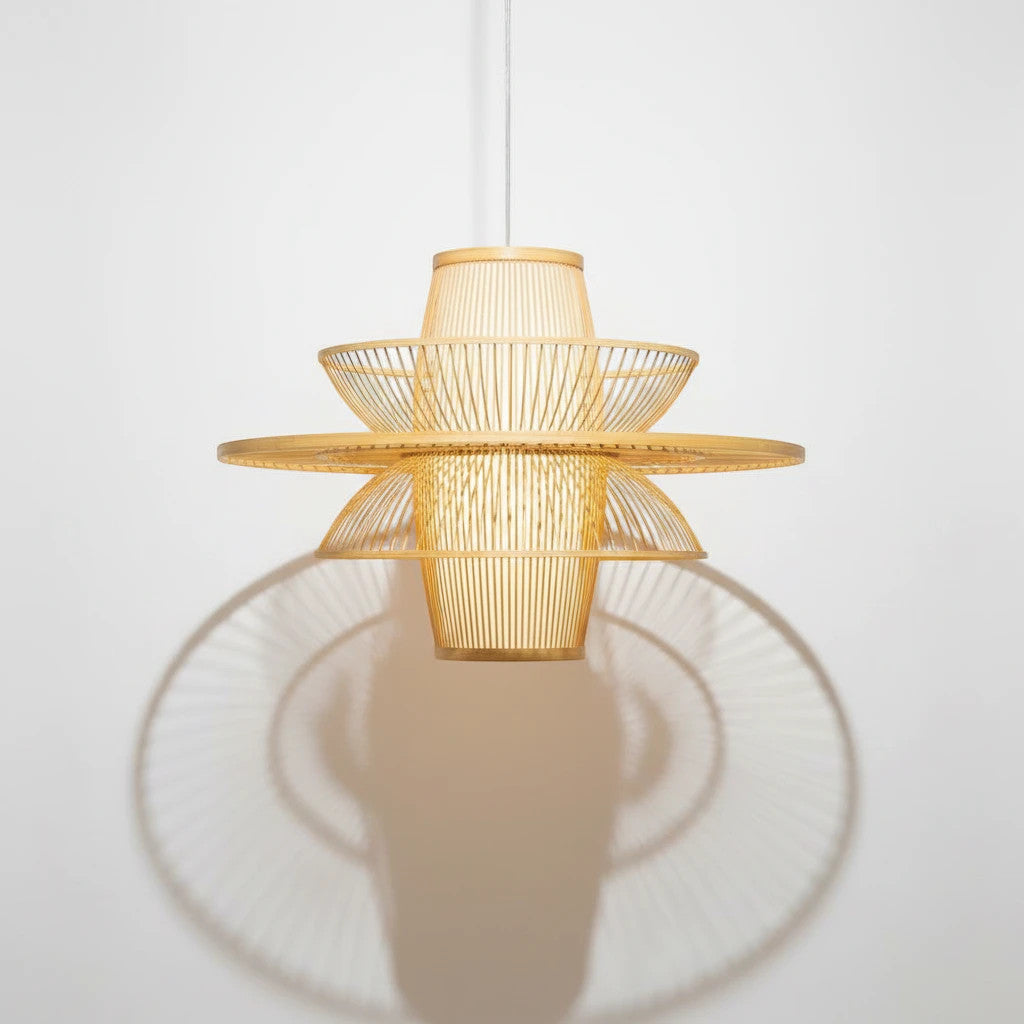 Lysverden Rottingpendel sombrero-style pendant lamp in natural woven rattan with a Japandi design aesthetic.