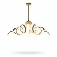 Lysverden skulpturell LED-lysekrone med svungne organiske armer i moderne metallfinish for elegant hjemmebelysning.