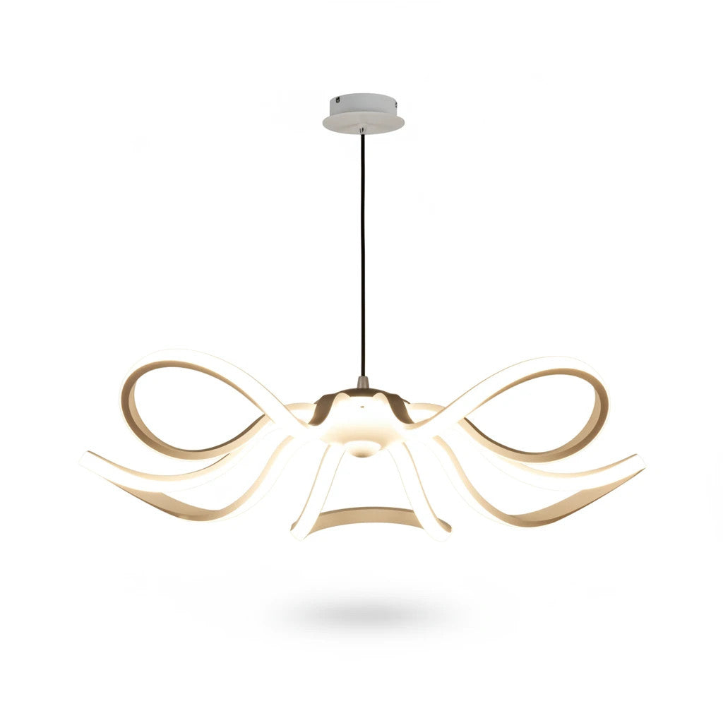 Lysverden sculptural LED pendant light with white curved petal-shaped arms creating an elegant floral design