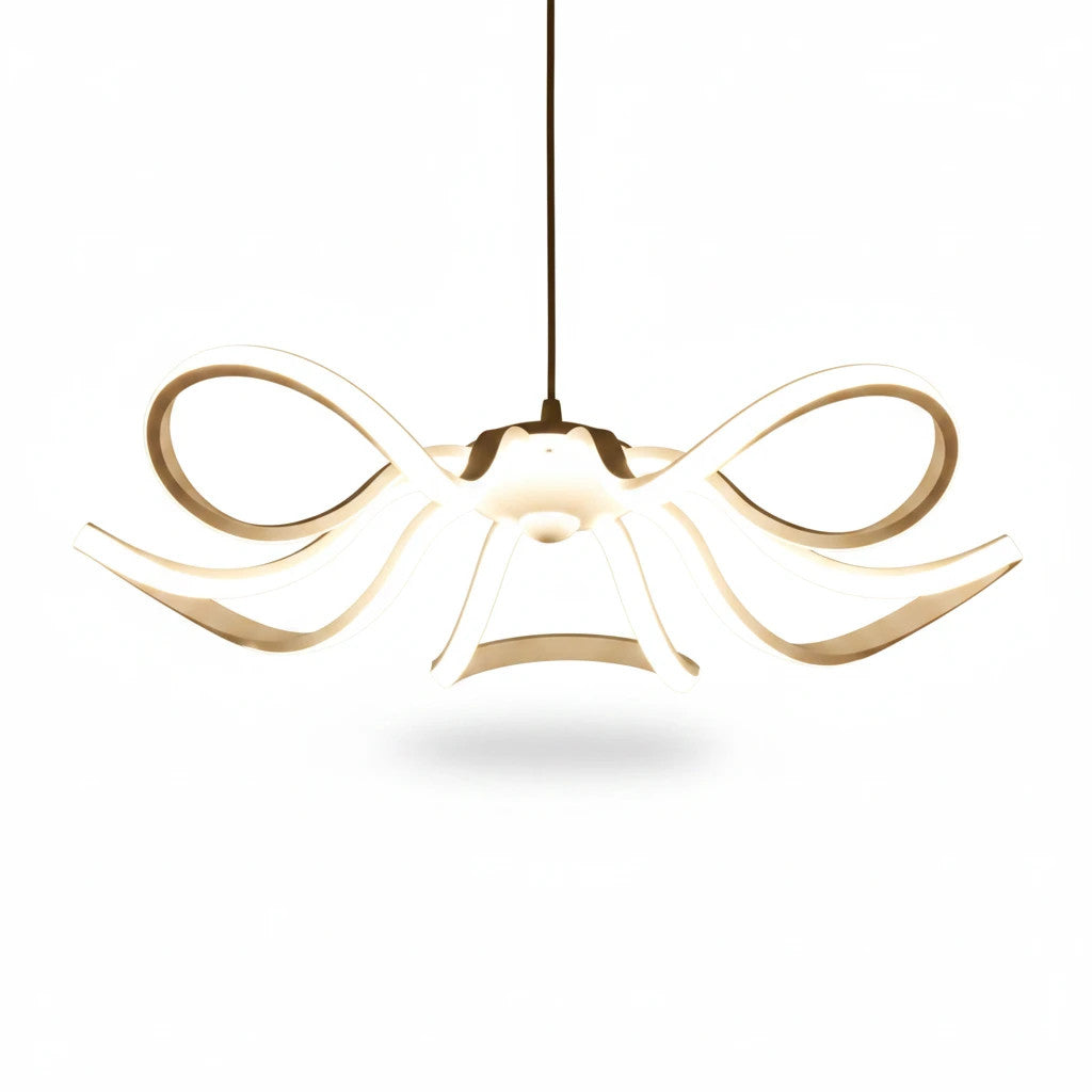 Lysverden sculptural LED pendant lamp with white curved petal-like arms creating a soft, elegant floral light effect.