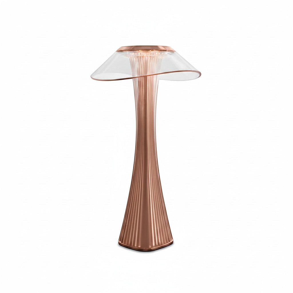 Lysverden sculptural table lamp with fluted PMMA stem and wide dome shade, touch control, 3 color temperatures.