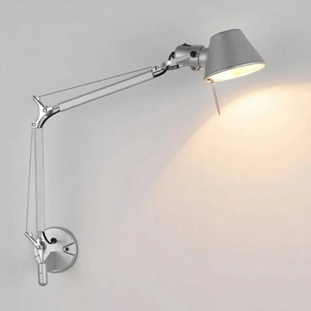 Lysverden silver metal adjustable swing arm wall lamp with a directional head, perfect for reading or office tasks.