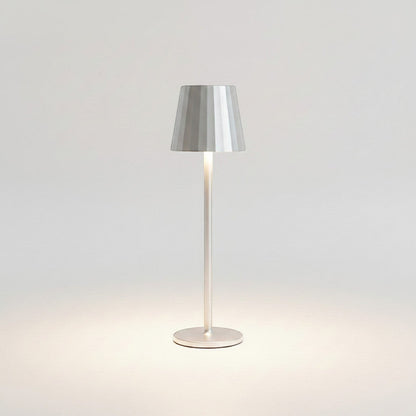 Lysverden silver aluminum restaurant table lamp with striped shade, touch control, 4 color temperatures, and 3-level dimming.