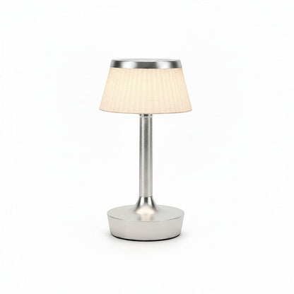 Lysverden silver metal table lamp with pleated cream shade, touch control, dimmable, 2000 mAh battery