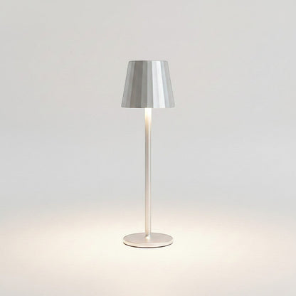 Lysverden silver aluminum and PC restaurant lamp with striped shade, touch control, and 4 color temperatures.