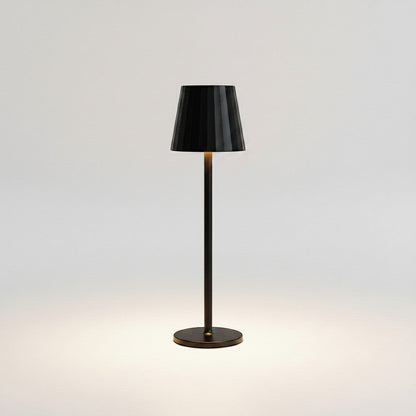 Lysverden silver aluminum and PC restaurant lamp with striped shade, touch control, 4 color temperatures, and Qi charging.