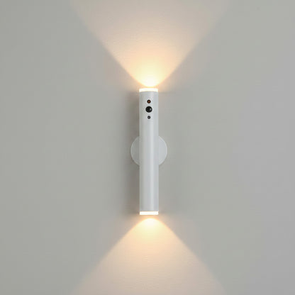 Lysverden slim brass metal wall lamp with up/down light, remote control, and magnetic mount.