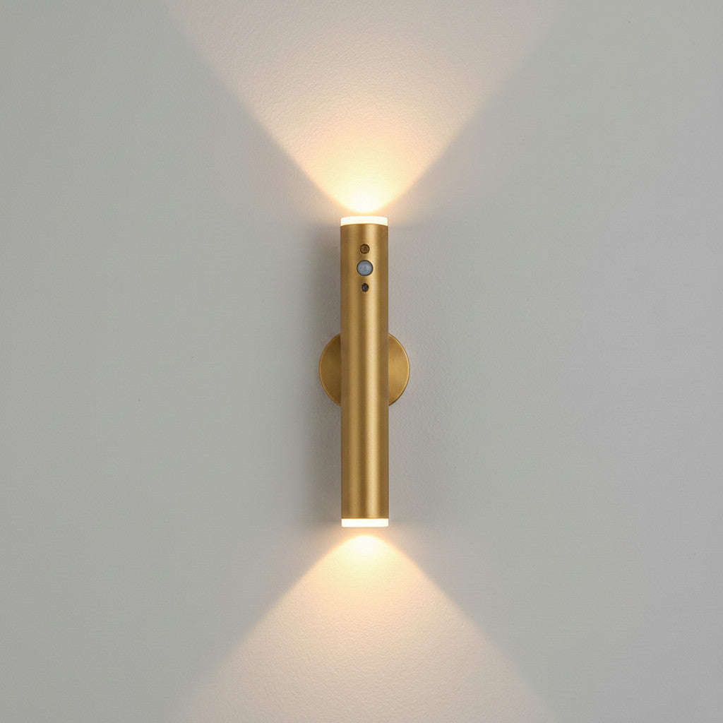 Lysverden slim vertical metal wall lamp with up/down light, 3 color temps, dimmable, magnetic mount, remote control.
