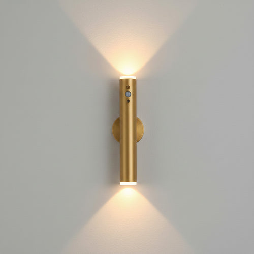 Lysverden slim vertical metal wall lamp with up/down light, 3 color temps, dimmable, magnetic mount, remote control.