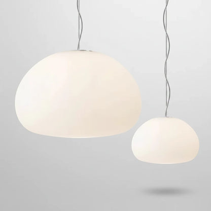 Lysverden SOPP pendant lamps in opal white glass with organic mushroom-shaped shades for soft, diffused lighting.