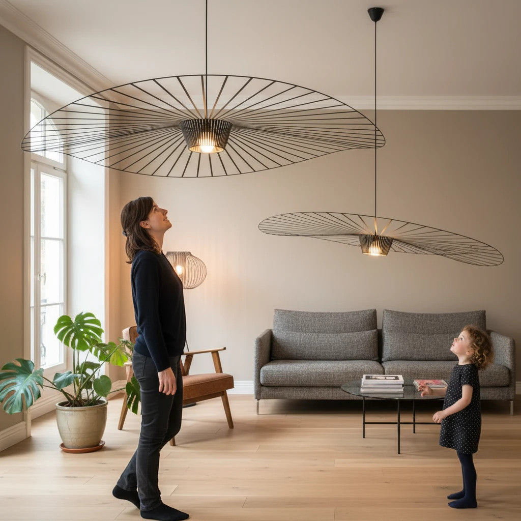 LYS Designpendel – stor flat skive i sort