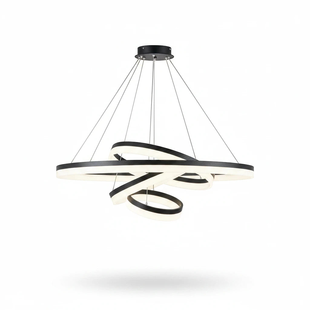 Lysverden minimalistisk sort LED-ringpendel med to sirkler i metall og akryl for moderne belysning
