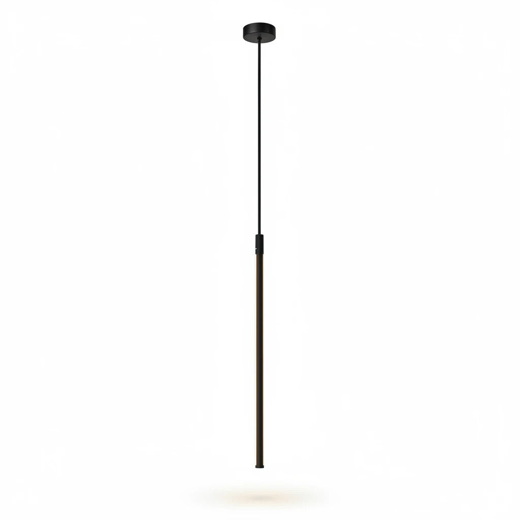 Lysverden minimalistisk sort lineær LED-pendellampe med slank vertikal lysbjelke for moderne nordisk interiør