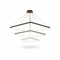 Lysverden square LED pendant light with tiered geometric frames in white, providing warm, diffused ambient lighting.