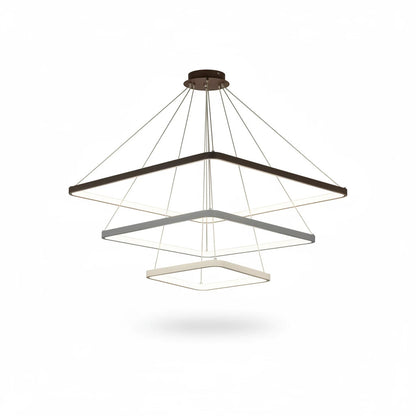 Lysverden square LED pendant light with tiered geometric frames in white, providing warm, diffused ambient lighting.