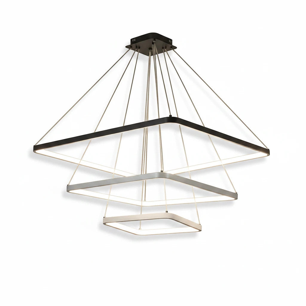 Lysverden modern square LED pendant light with three tiered geometric frames in a sleek minimalist design.
