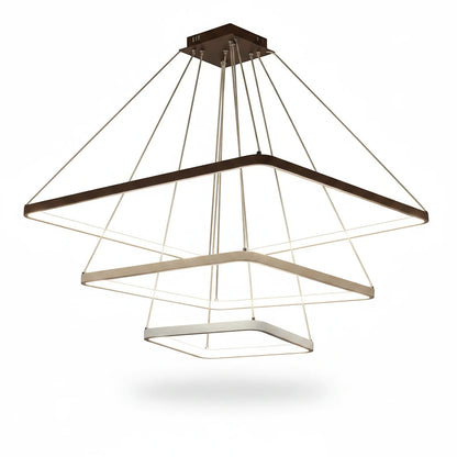 Lysverden modern square LED ring pendant light with tiered white metal frames and warm diffused lighting.