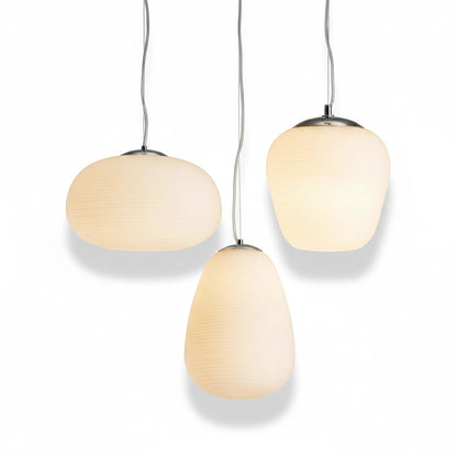 Lysverden Steinpendel cluster of three organic matte white glass pendant lights with a soft, diffused glow.