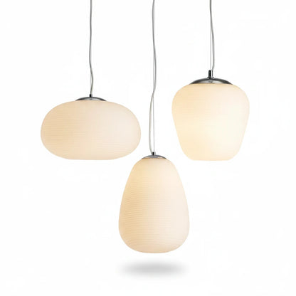 Lysverden Steinpendel set of three organic matte white glass pendant lights with a sculptural Nordic design.