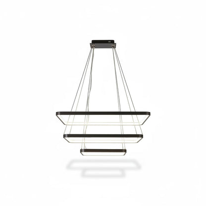 Lysverden modern black square LED pendant light with three tiered geometric rings for dining room lighting
