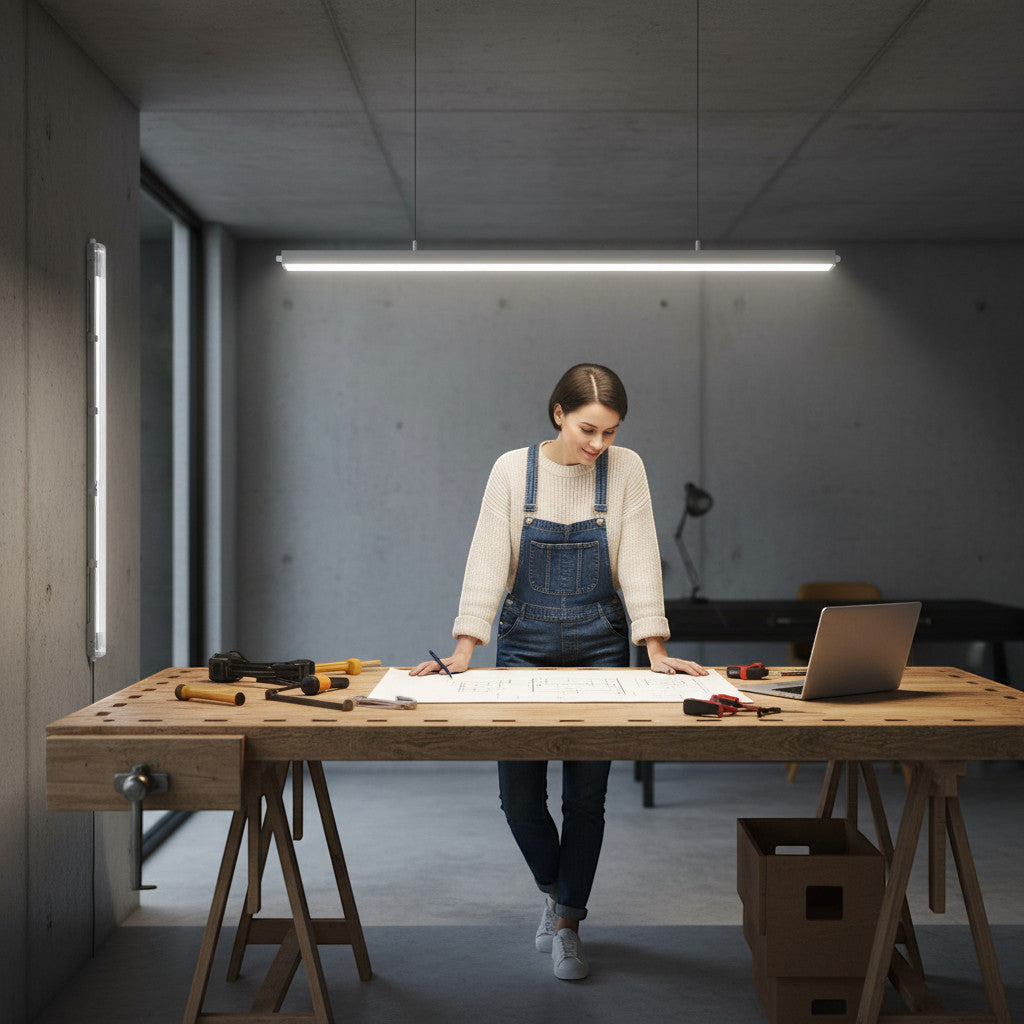 Lysverden IP65 vanntett T8 LED-armaturhus med klart polykarbonatdeksel og linkbar design, grå base.