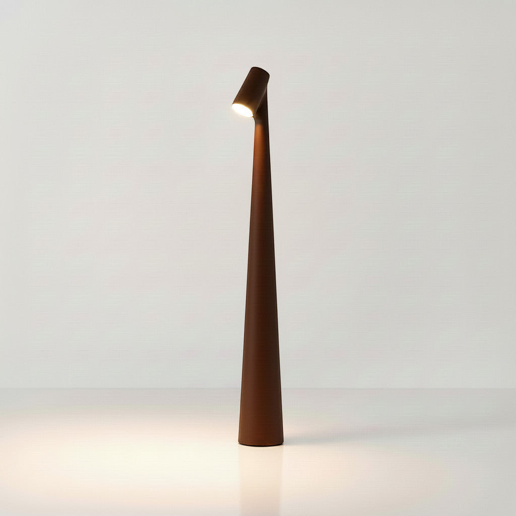 Lysverden tall slim cordless cone table lamp in burnt orange aluminum with touch dimming
