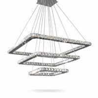 Lysverden tiered square crystal LED pendant light with polished chrome frame and sparkling glass accents