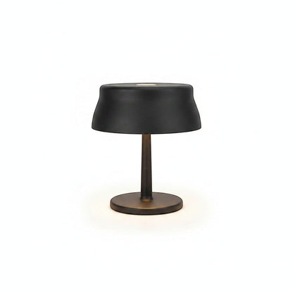Lysverden black UFO disc-top cordless table lamp with touch control and dimming, aluminum base, iron shade, PMMA. 5200 mAh battery.