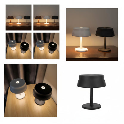 Lysverden cordless UFO disc-top table lamp in black with aluminum base and touch control, 5200 mAh battery.