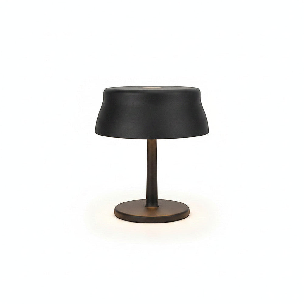 Lysverden cordless UFO disc-top table lamp in black aluminum with touch control and dimming. 5200 mAh battery.